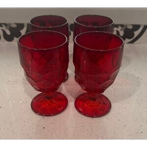 Vintage Viking Glass Georgian Ruby Red Glass Goblets Set 4 Gorgeous 6”